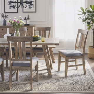 Sunvega Country-Inspired Solid Wood Dining Table with Metal Stretchers Seats 6