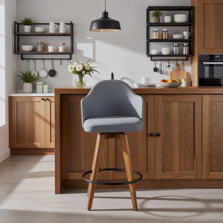Sunvega Mid-Century Modern Counter Stool with Walnut Wood Back and Faux Leather