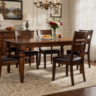 Sunvega Cherry Finish Wood Frame Bench with Dark Brown Faux Leather Upholstered Seat