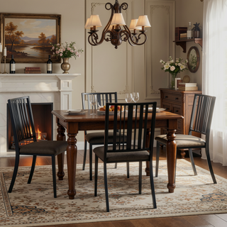 Sunvega Slat Back Side Chair with Padded Seat Cushion and Wooden Top in Brown and Black