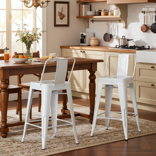 Sunvega Industrial Metal Counter Height Stool Set of 2 in Distressed White