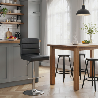 Sunvega Adjustable Bar Stool with Grey Leatherette Upholstery and Full Back Support