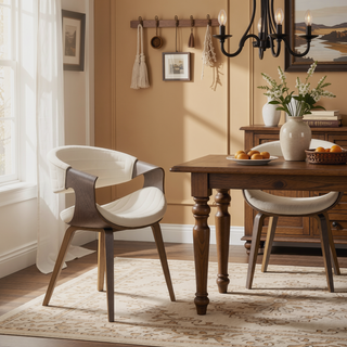 Sunvega Mid-Century Modern Dining Chair in Faux Leather with Tufting and Wood Legs