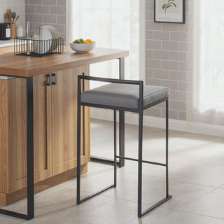 Sunvega Contemporary Stackable Counter Stool with Grey Faux Leather Cushion Set of 2