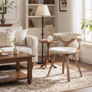 Sunvega Mid-Century Modern Dining Chair with Swivel Seat and Cream Fabric