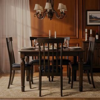 Sunvega Espresso Finish Wooden Dining Chairs with Black Faux Leather Upholstered Seat