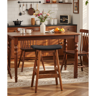 Sunvega Solid Wood Walnut Finish Counter Height Stools with Faux Leather Seat