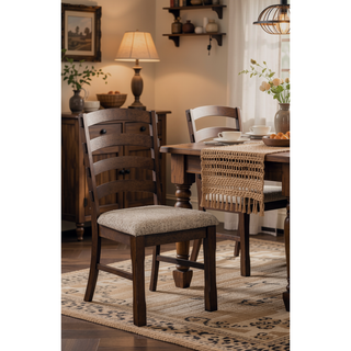Sunvega Rustic Brown Finish Wooden Frame Dining Chairs with Gray Padded Seat Cushion