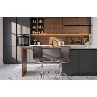 Sunvega Modern Brown PU Adjustable Swivel Bar Stool Set of 2 with Chrome Legs