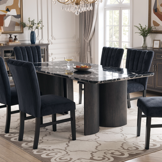 Sunvega Contemporary Upholstered Dining Chairs with Channel Tufted Back Seat in Black