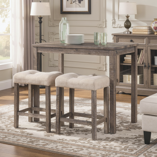 Sunvega Taupe Saddle Stool Set of 2 with Button Tufted Upholstery and Rubberwood Frame