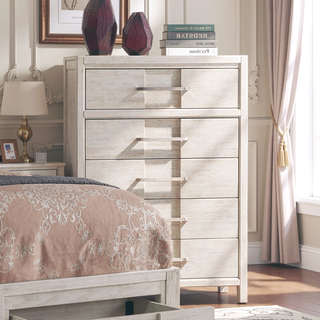 Sunvega Transitional White Solid Wood Chest with English Dovetail Five Drawers