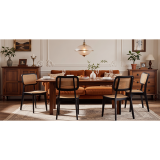 Sunvega Modern Cane Dining Chair Set of 2 with Solid Ash Wood Frame