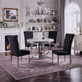 Sunvega Modern Velvet Upholstered Dining Chair Set with Tufted Back and Gold Legs