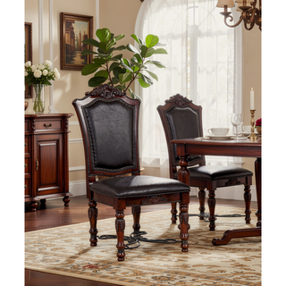Sunvega Traditional Walnut Solid Wood Dining Chairs with Dark Brown Leatherette Seats