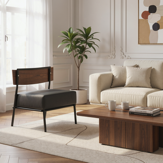 Sunvega Fiji Contemporary Accent Chair in Grey Faux Leather with Walnut Wood