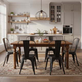 Sunvega Set of 4 Sanded Matte Black Industrial Metal Dining Chairs with 18 Inch Seat Height