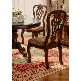 Sunvega Brown Cherry Padded Fabric Dining Chairs Set of 2 Side Chairs