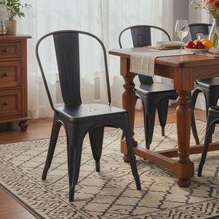 Sunvega Set of 4 Sanded Matte Black Industrial Metal Dining Chairs with 18 Inch Seat Height