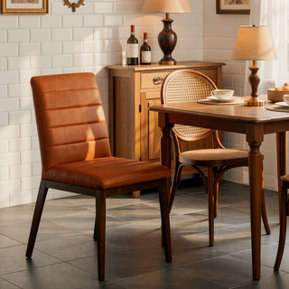 Sunvega Mid-Century Modern Burnt Orange Velvet Dining Chair Set with Walnut Solid Wood Base