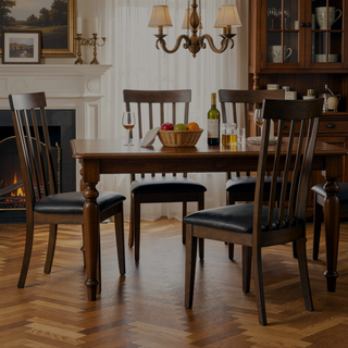 Sunvega Espresso Finish Wooden Dining Chairs with Black Faux Leather Upholstered Seat