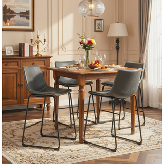 Sunvega Antique Brown PU Leather Counter Height Stools with Iron Frame, Set of 2