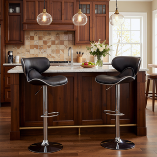 Sunvega Adjustable Swivel Barstool Set with Chrome Base and Faux Leather Seat