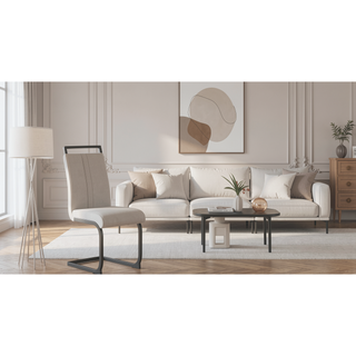 Sunvega Modern Faux Leather Upholstered Dining Chairs with High Back and Black Metal Legs