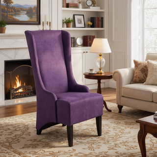 Sunvega Contemporary Upholstered High Back Wing Dining Chair with Birch Wood Legs