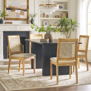Sunvega Modern Solid Wood Dining Chair with Rattan Inset Back in Set of 2