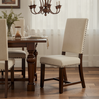 Sunvega Beige and Smokey Black Upholstered Armless Side Chair Set of 2