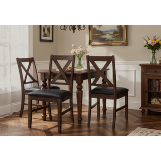 Sunvega Set of 2 Brown Solid Wood Upholstered Dining Chairs with Cross-Back Design