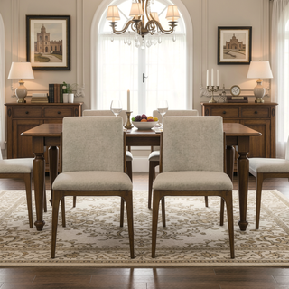 Sunvega Orange Fabric Upholstered Dining Chairs with Walnut Base Set of 2