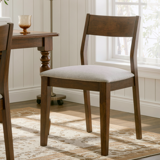 Sunvega Dark Brown Modern Dining Chair Set with Beige Fabric Upholstered Seats