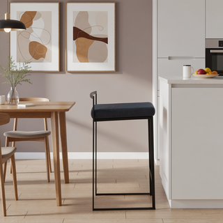 Sunvega Black Metal Stackable Counter Stool with Black Velvet Cushion Set of 3