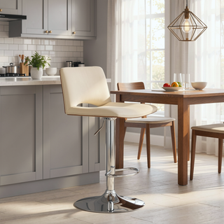 Sunvega Adjustable Swivel Cream Faux Leather Bar Stool with Walnut Back