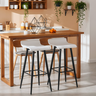 Sunvega Ale Contemporary Fixed-Height Bar Stool with Upholstered Seat and Black Metal Base