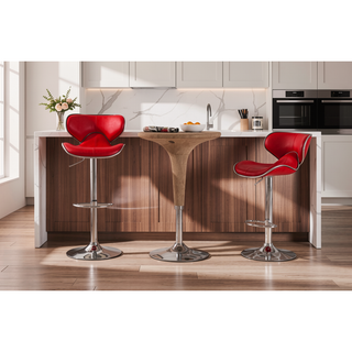 Sunvega Adjustable Swivel Barstool Set with Chrome Base and Faux Leather Seat