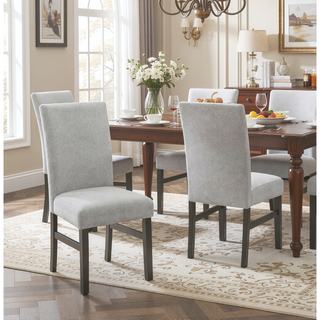 Sunvega Set of 2 Light Gray Fabric Parsons Dining Chairs with Gray Wood Legs