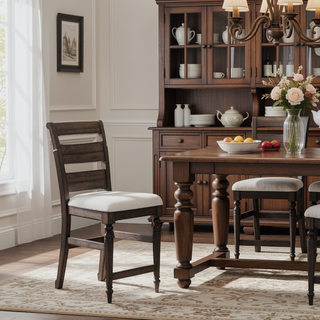 Sunvega Dark Chocolate Finish Ladderback Counter Stool with Polyester Upholstered Seat