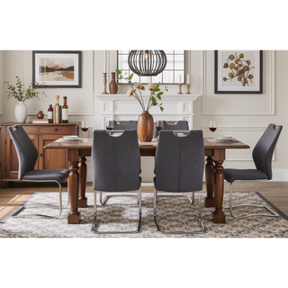 Sunvega Modern Gray Upholstered Dining Chairs with Chrome Legs, Set of 2