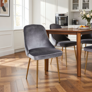 Sunvega Marcel Contemporary Dining Chair with Blue Velvet Upholstery and Gold Frame