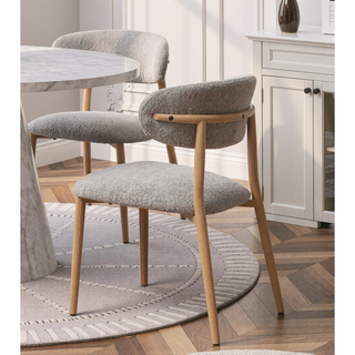 Sunvega Modern Light Gray Boucle Dining Chairs with Padded Seat and Curved Backrest