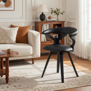 Sunvega Contemporary Dining Chair with Swivel in Black Wood and Faux Leather