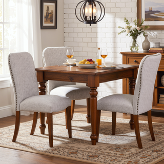Sunvega Sophia Sea Oat Dining Chairs with Nail Heads in Performance Fabric - Set of 2