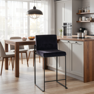 Sunvega Fuji High Back Counter Stool Set of 3 in Black Steel and Velvet