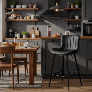 Sunvega Faux Leather Counter Stools Set of 2 with Metal Legs for Kitchen and Dining Room