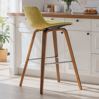 Sunvega Mid Century Modern Bentwood Counter Bar Stool Set of 2 with Chrome Foot Rest