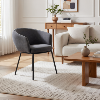 Sunvega Contemporary Black Steel and Charcoal Fabric Upholstered Accent Chair