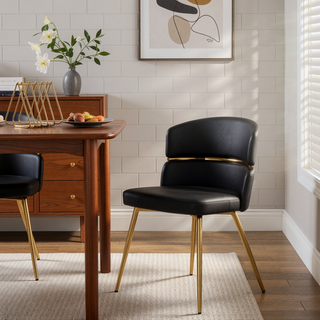 Sunvega Glam Art Deco Dining Chair with Gold Metal Accent and Black Faux Leather